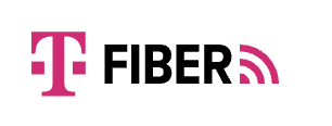 The image shows a logo with the letter 'T' in pink followed by the word 'FIBER' in black, with a pink wireless signal icon on the right.