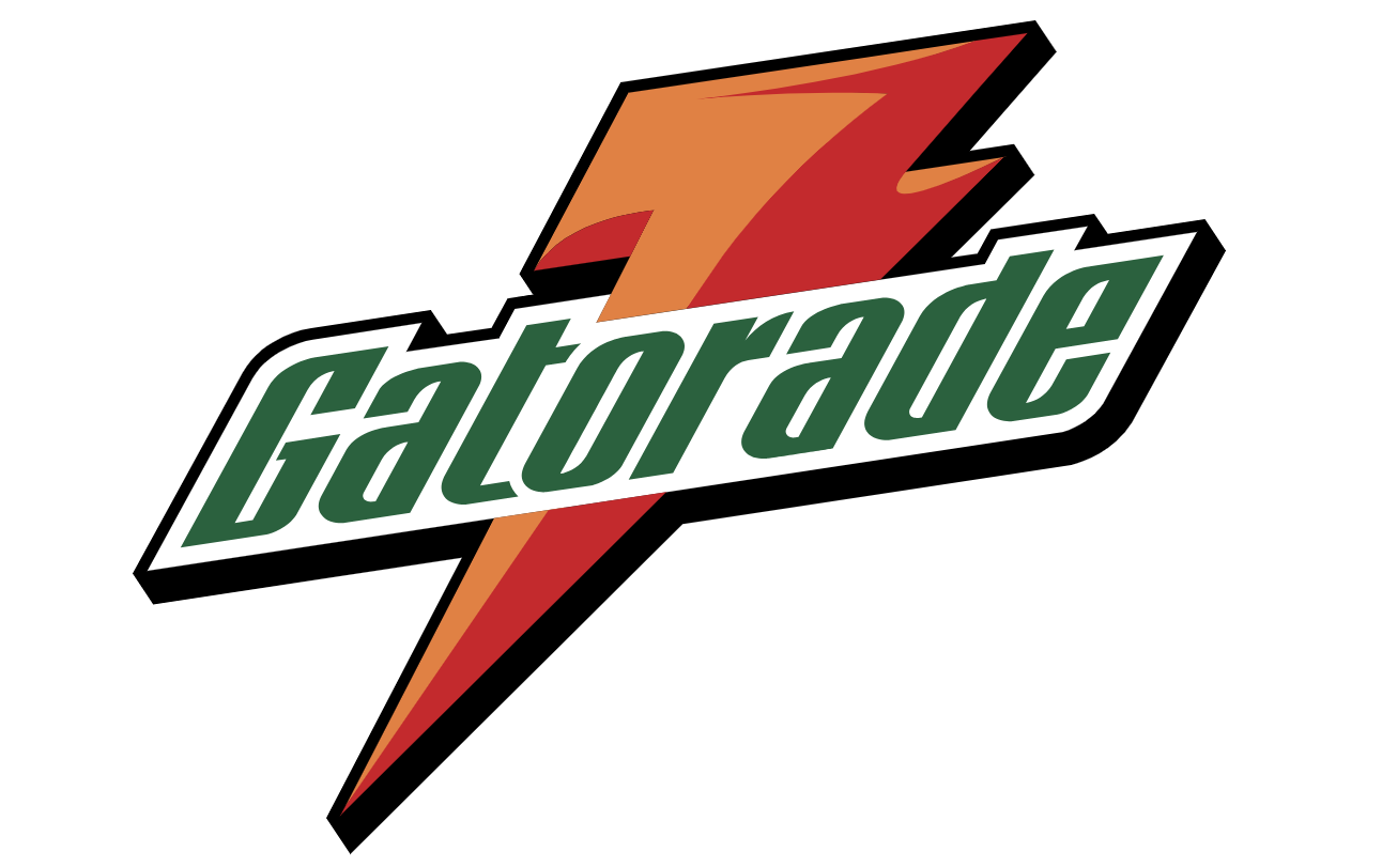 Gatorade logo featuring a stylized orange lightning bolt above the word "Gatorade" in green letters.